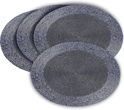 Lightnpro Farmhouse Beaded Placemats Set of 4 - Round Table Chargers - Decorative Handmade Beaded Placemats by Skilled Artisans - Elegant Table Décor for Dining & Special Occasions - 13 Inch Navy