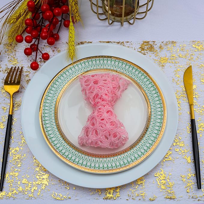 Snowkingdom 2 Pieces Gold Table Runner, Sequin Glitter Foil Metallic Thin Mesh - Image 6