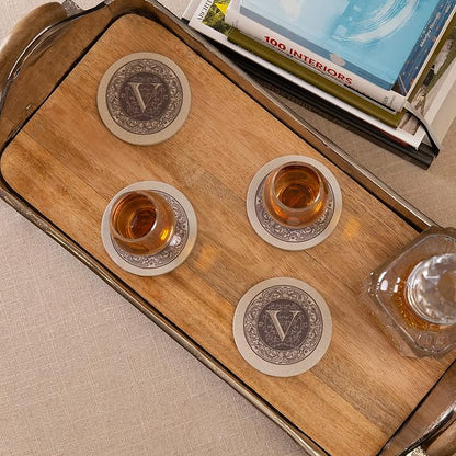 Thirstystone Monogram Round Natural Sandstone Coaster 4 Pack | 4" Diameter - Image 2
