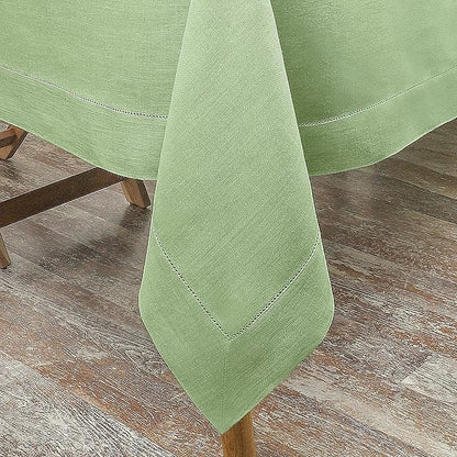 D'Moksha Homes Sage Green Linen Tablecloth for Rectangle Tables 60 x 102 Inch - Classic Hemstitch 100% Pure Linen Green Table Cloth - Machine Washable Dining Tablecloth for St Patricks Day, Easter
