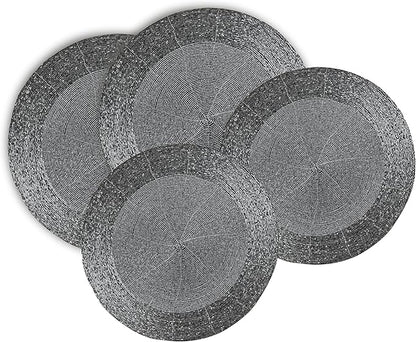 Lightnpro Beaded Placemats Set of 4 - Round Table Chargers - Handmade Rustic Glam Dining Table Mats - Elegant Silver Decorative Placemats for Holidays, Parties & Special Events - 13 Inch Mercury