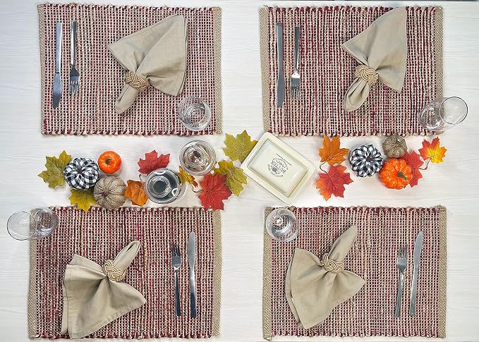 Natural Jute & Red Placemats, 13x19 Inch Dining Table Placemats - Image 8