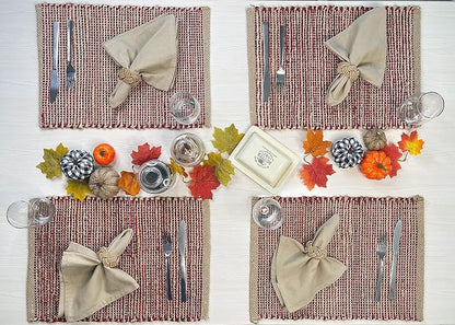 Natural Jute & Red Placemats, 13x19 Inch Dining Table Placemats - Image 8