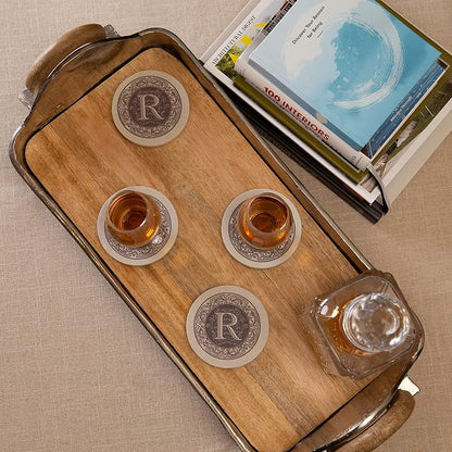 Thirstystone Monogram Round Natural Sandstone Coaster 4 Pack | 4" Diameter - Image 2