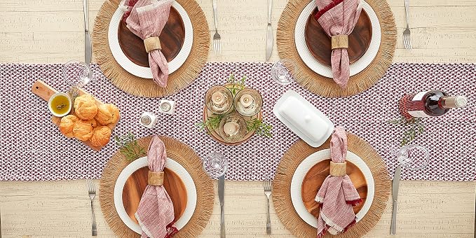DII Woven Basics Collection 100% Cotton Knit Table Runner, Barn Red - Image 5