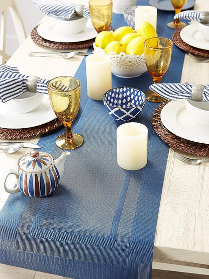 DII PVC Tabletop Collection Woven Indoor/Outdoor, Table Runner, Nautical Blue - Image 5