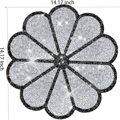 Washable Waterproof Diamond Circle Placemats for Round Tablescape Decor for Dinner and Kitchen Bling Placemats for Weddings & Special Events -2 PCS (Silver and Black)