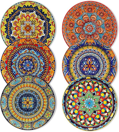 vancasso Bohemian Dessert Plates Set of 6, 8.5 Inch Ceramic Salad Plates, Boho Small Dinner Plates, Colorful Printed Kitchen Plate for Breakfast, Microwave & Dishwasher Safe Dishes, Series KRVI