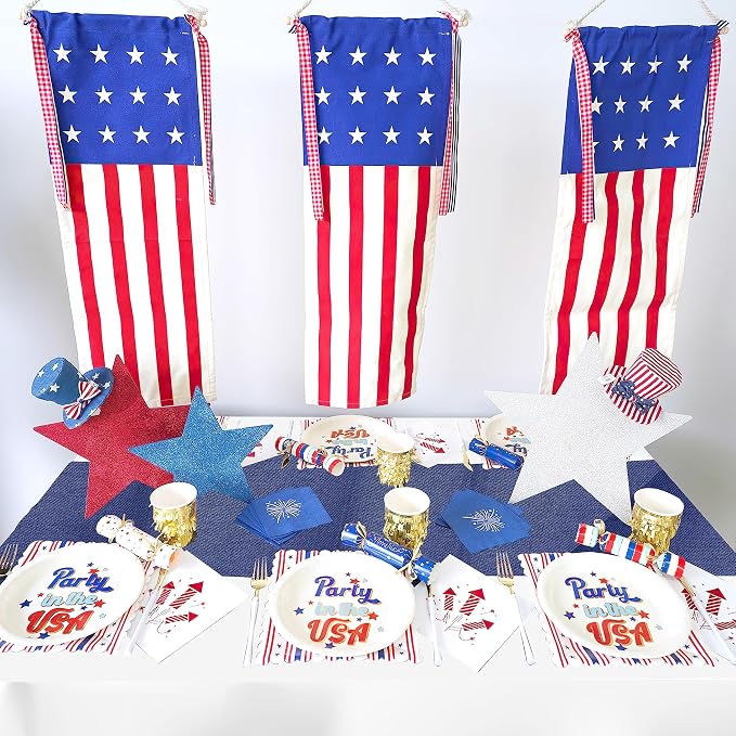 Navy Blue Table Runners 13x108 inches 2 Pieces Burlap 4th of July Runner | - Image 6