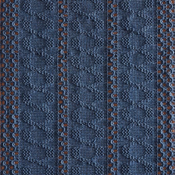 Macrame Style Boho Table Runner, 12x90 Inch Dusty Blue | Woven Boho Table Runner - Image 6