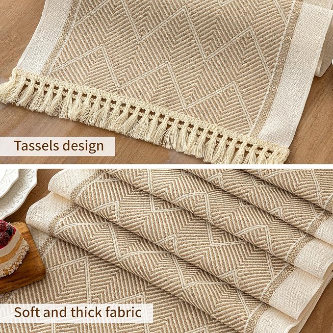 Coffee Geometric Linen Table Runner - Image 3