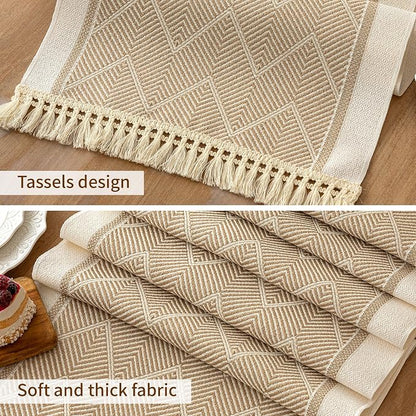 Coffee Geometric Linen Table Runner - Image 3