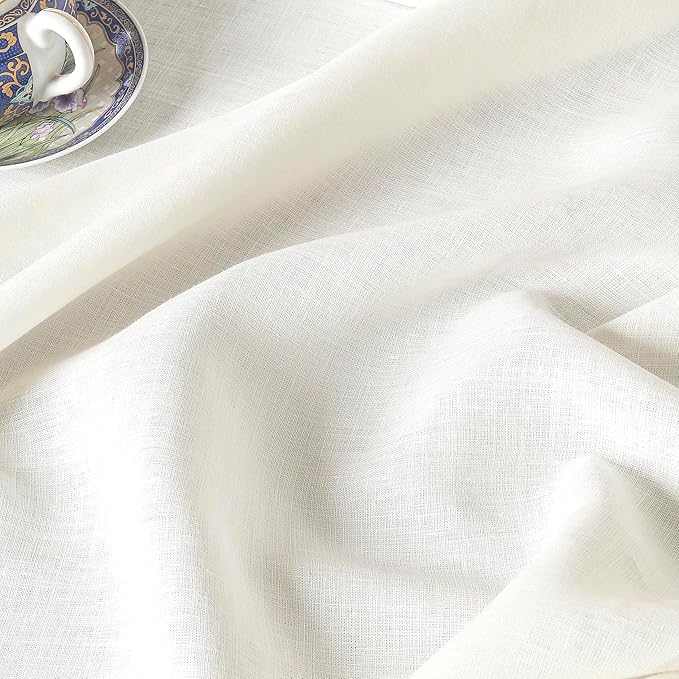 D'Moksha Homes Ivory Linen Tablecloth 60 x 120 Inch - 100% Pure Linen Hemstitch Tablecloth for Rectangle Tables - Classic Hemstitch, Machine Washable Table Cloth for Valentines, Spring, Easter