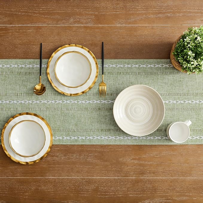 Hemstitched Farmhouse Table Runner, Sage Green 13x72 Inch, Cotton Linen Table - Image 4