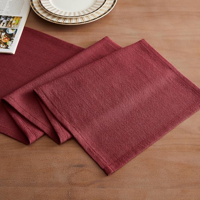 Rustic Cotton Linen Table Runner, 13x36 Inches Burgundy | Farmhouse Style Linen - Image 2