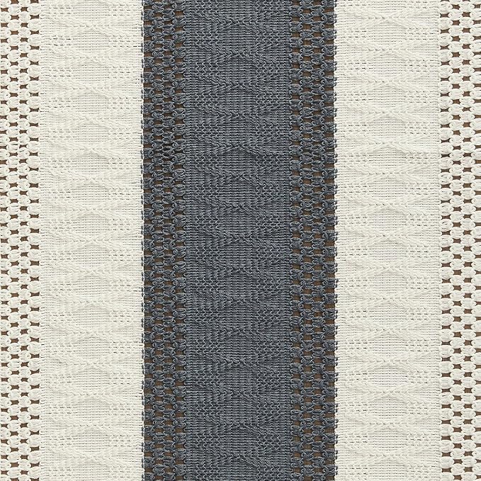 Macrame Style Bicolor Stitching Table Runner 14x36in Charcoal | Woven Boho - Image 6