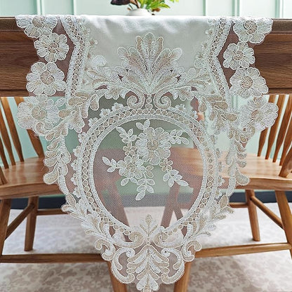 Elegant Vintage Lace Table Runner 36 inches Long Beige Gold by ElegantVintageTableRunner