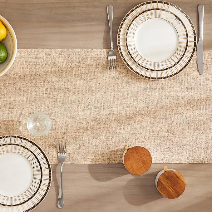 Burlap Style Farmhouse Table Runner, 14x60 Inches Oatmeal Beige | Thick Durable - Image 4