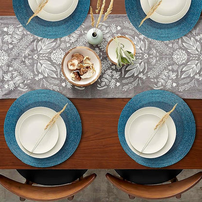 Lightnpro Glitz Beaded Charger Placemat - Turquoise Blue Placemat Set of 4, Handmade Round Table Mats - Christmas Xmas Dining Harvest Fall Holiday Celebration Festive Party Table Décor - 13 inch