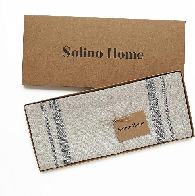 Solino Home 100% Pure Linen Table Runner, 14 x 144 in, French Stripe | Table - Image 5