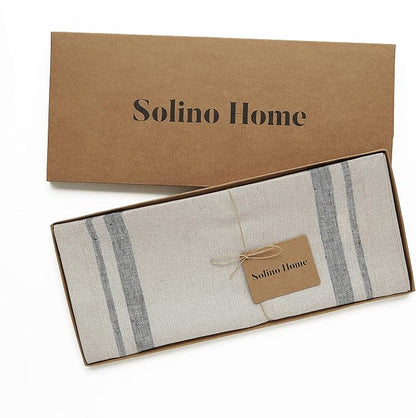 Solino Home 100% Pure Linen Table Runner, 14 x 144 in, French Stripe | Table - Image 5