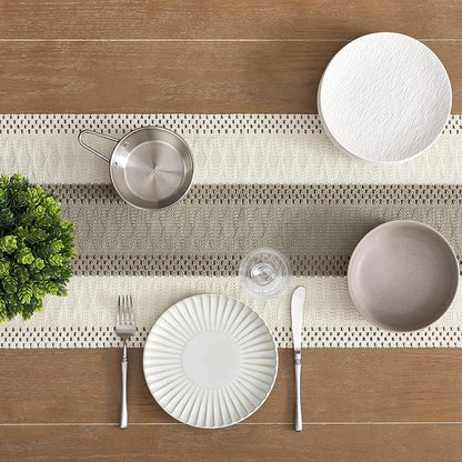 Macrame Style Bicolor Stitching Table Runner 14x90in Dark Sage | Woven Boho - Image 5