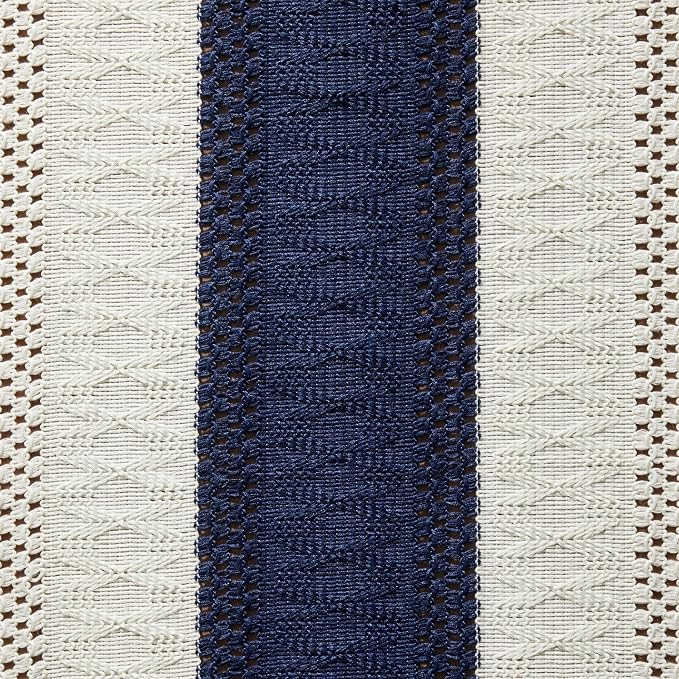 Macrame Style Bicolor Stitching Table Runner 14x90in Navy Blue | Woven Boho - Image 6