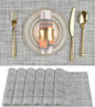 SLKQG Gray Placemats Set of 6 - Easy Clean Washable Vinyl Placemats - Wipeable Heat Resistant Table Mats for Dining Table - 17.7x11.8 Inch (6, Gray Black White)
