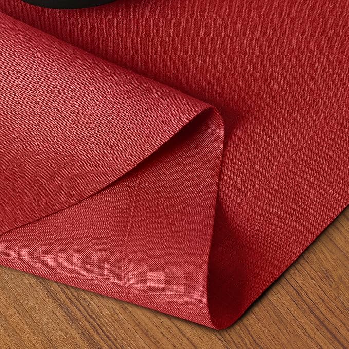 D'Moksha Homes Linen Table Runner 36 Inches - 100% Pure Linen Bright Red Small Table Runner 14 x 36 Inch for Dresser, Coffee Tables, Valentines, Spring, Easter - Machine Washable