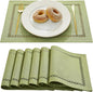 Farmhouse Burlap Hollow Placemats Set of 6, 12 x18 Inch Sage Green | Double by Aoztio