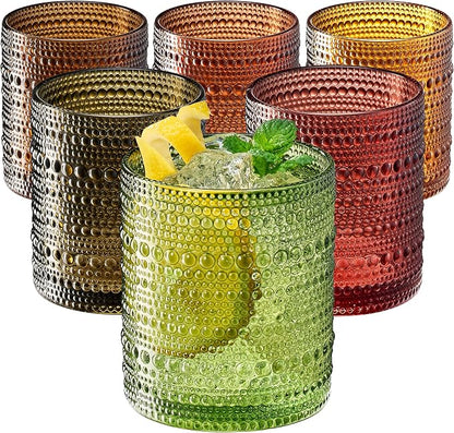 Shades of Summer Set of 6 Luxury Hobnail Drinking Glasses - 11oz Jewel-Toned by Khen