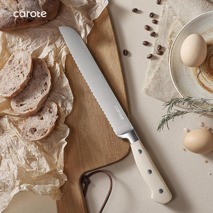 CAROTE 14-Piece Knife Set with Wood Block, Rust-Resistant, Cream | Razor-Sharp - Image 8