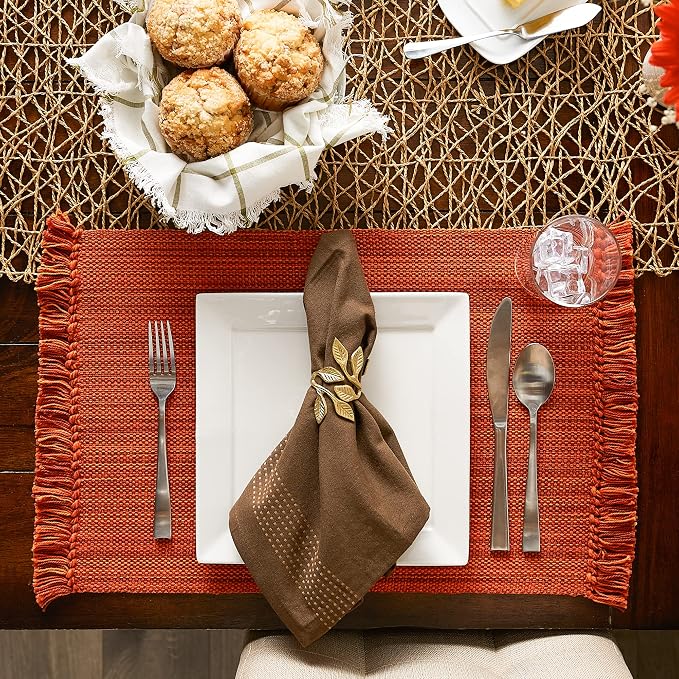 DII Variegated Tabletop Collection, Placemat Set3x19, Burnt Orange, 6 Piece - Image 5