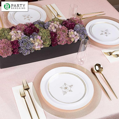 PARTY BARGAINS 13-Inch Charger Plates - 96 Pack, Clear Gold Rope Textured Rim, Heavy-Duty Disposable Chargers for Elegant Dining - Ideal for Weddings and Formal Events