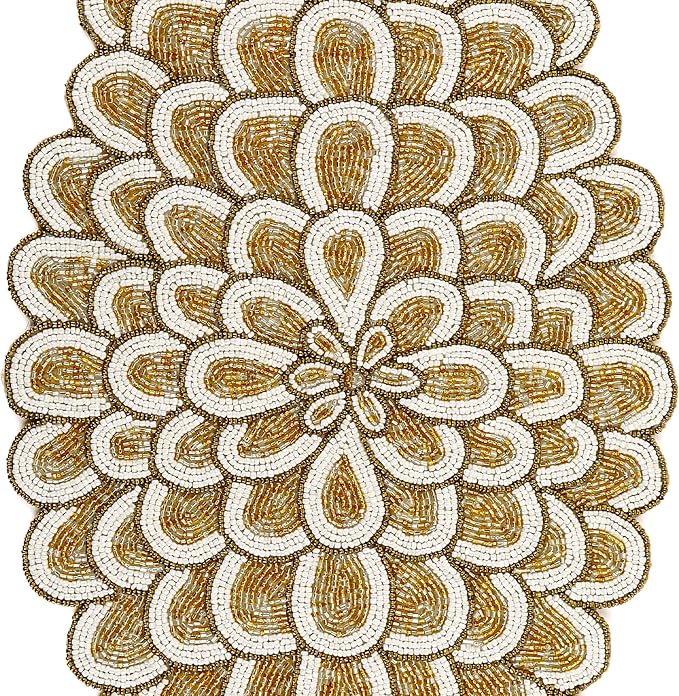 Gold Beaded Table Runner, 36 in, Farmhouse Holiday Décor | 13x36 in, 85% glass - Image 6