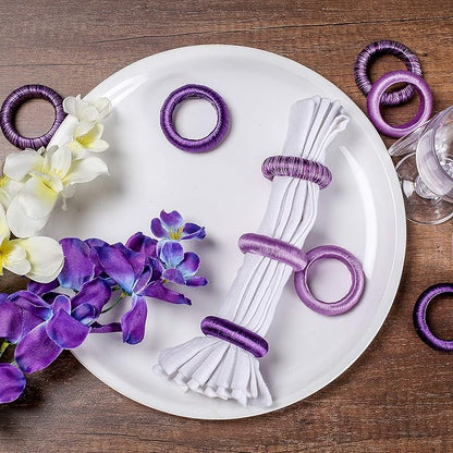 Thread Napkin Ring Set of 24 - Beautiful Elegant Fancy Decorative Napkin Holder for Dining Table Décor, Farmhouse, Wedding, Dinner, Party, Family Gathering, Easter, Everyday Use - Purple Combo