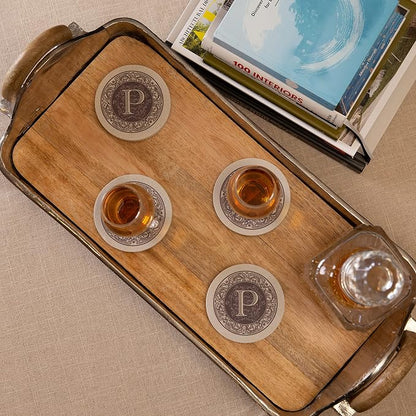 Thirstystone Monogram Round Natural Sandstone Coaster 4 Pack | 4" Diameter - Image 2