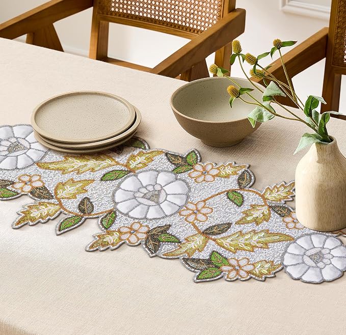 Beaded Table Runner Decore 36 inches Long Christmas Flower Design Beaded Table - Image 2