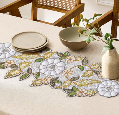 Beaded Table Runner Decore 36 inches Long Christmas Flower Design Beaded Table - Image 2