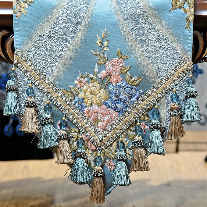 Extra Luxury Velvet Blue Table Runner 120 Inches Long - Image 4