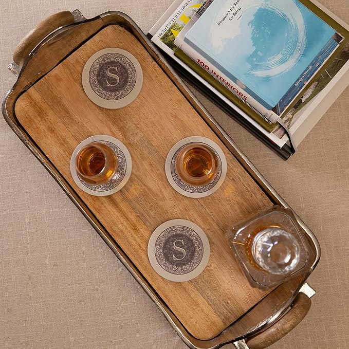 Thirstystone Monogram Round Natural Sandstone Coaster 4 Pack | 4" Diameter - Image 2