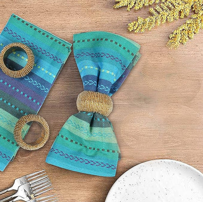 Multi Color Cotton Hemstich Napkin, Decorative Cocktail Machine Washable Dinner Napkin with Mitered Corner for Wedding Christmas Everyday Use - Pack of 12-18x18 Inch - Green Blue Multi