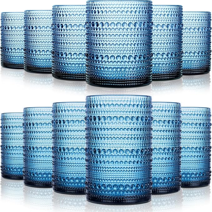 KMIGRUAN Hobnail Drinking Glasses Set of 12, 15Oz & 12Oz Cocktail Glasses | by KMIGRUAN