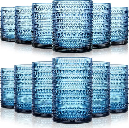 KMIGRUAN Hobnail Drinking Glasses Set of 12, 15Oz & 12Oz Cocktail Glasses | by KMIGRUAN