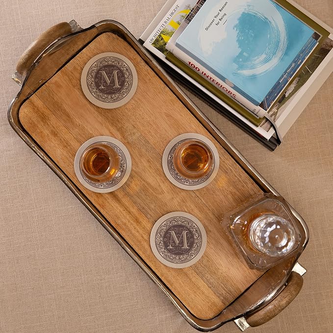 Thirstystone Monogram Round Natural Sandstone Coaster 4 Pack | 4" Diameter - Image 2