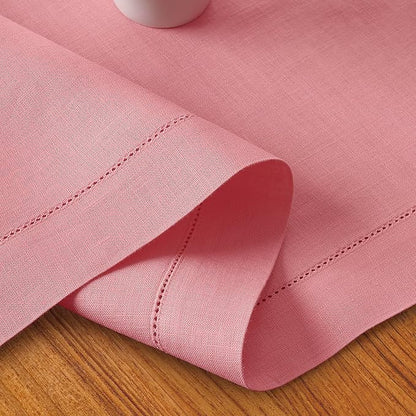 D'Moksha Homes Linen Dusty Pink Table Runner 54 Inches - Classic Hemstitch, 100% Pure Linen Coffee Table Runner 14 x 54 Inch Ideal for Dresser Tables, Valentines, Spring, Easter