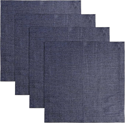 Solino Home Linen Square Placemats Set of 4 - Chambray Navy Placemats 14 x 14 Inch - 100% Pure Linen Table Mats for Winter, Spring - Athena