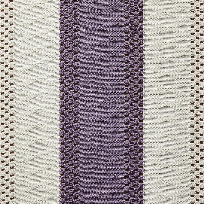 Macrame Style Bicolor Stitching Table Runner 14x108in Purple | Woven Boho Table - Image 6