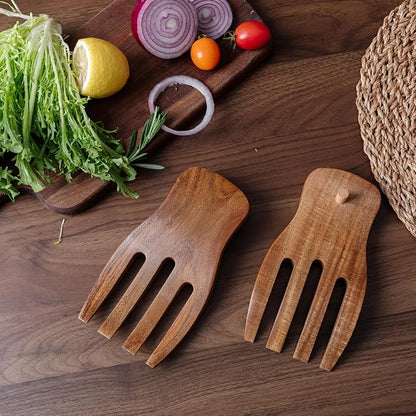 Wood Salad Hands for Tossing and Serving Salads, Wooden Salad Tongs for Salad - Image 5