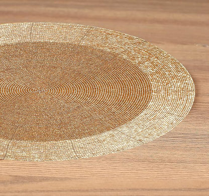 Lightnpro Handmade Beaded Placemats Set of 4 - Round Charger Mats - Farmhouse Style Table Decor for Dining, Wedding, Holiday, and Special Occasions - Elegant Glitz Table Setting - 13 Inch Gold